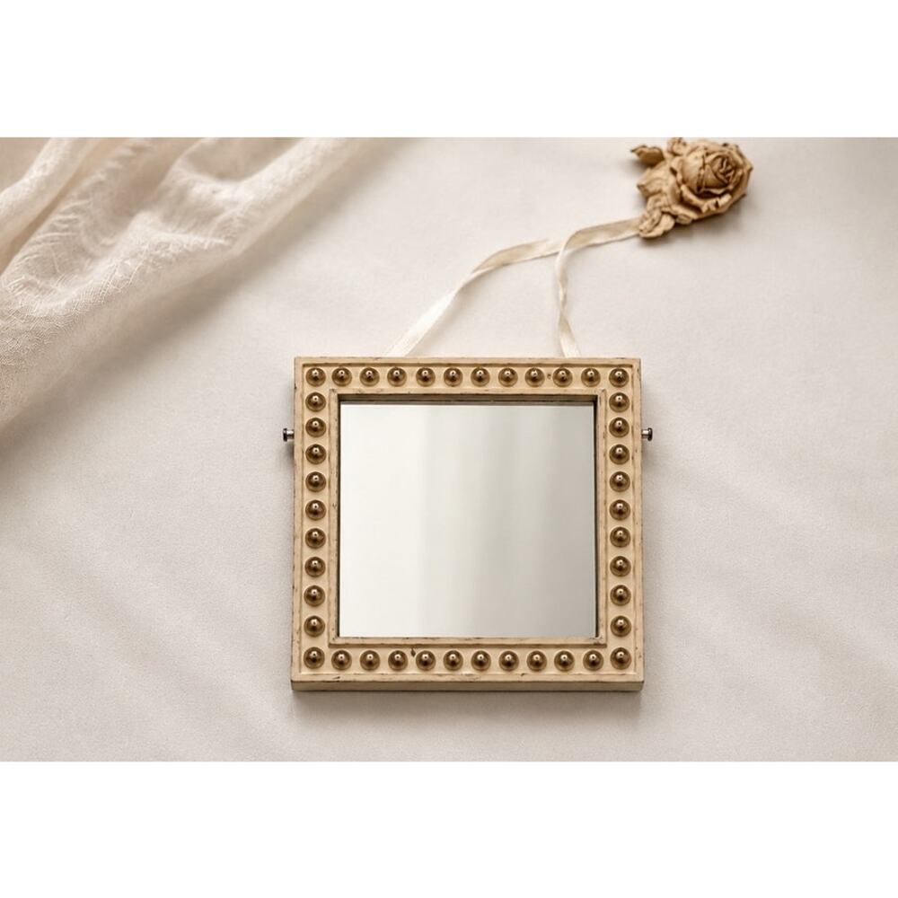 Burnes of Boston Beaded Square Mirror with Rose Hanging Wall Decor 6x6
